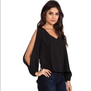 NWOT Lovers + Friends Black Open-Sleeve Blouse, XS